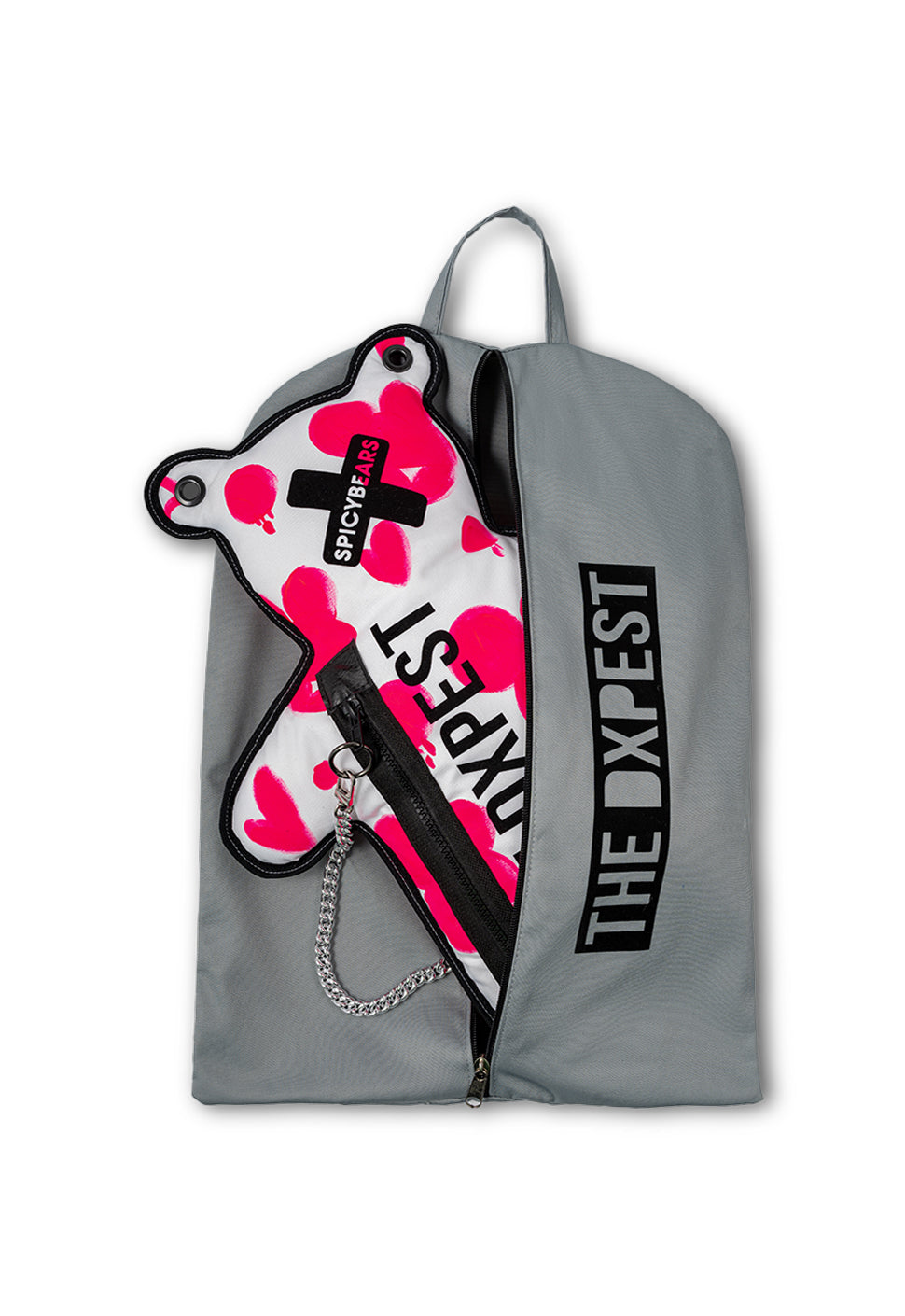 THE DXPEST | HAND-PAINTED EDITION | White & Neon Pink | Black Velvet Bear Bag