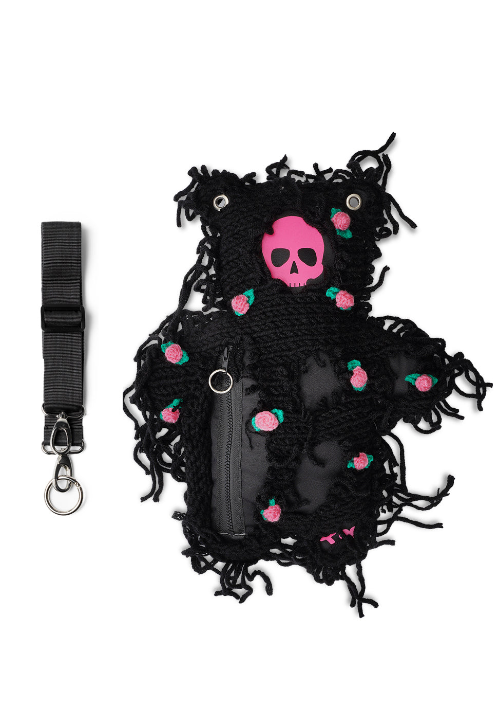 Noir | Manteau noir en semi-laine et roses | Sac ours Spooky SkullBEARS