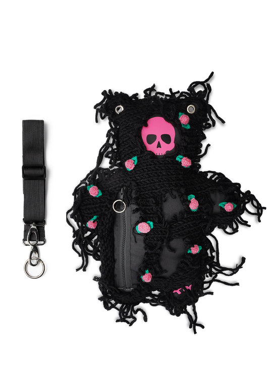 Noir | Manteau noir en semi-laine et roses | Sac ours Spooky SkullBEARS