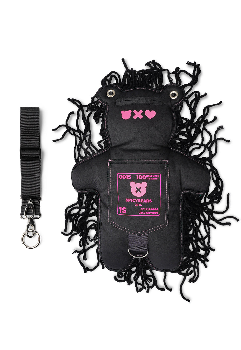 Noir | Manteau noir en semi-laine et roses | Sac ours Spooky SkullBEARS
