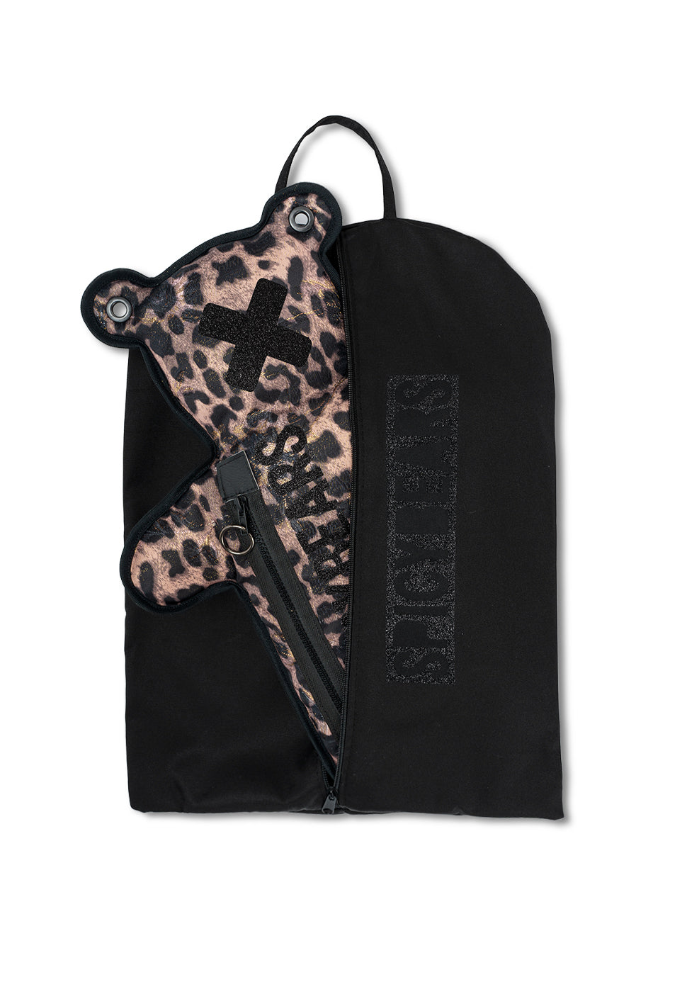 Brown Leo Jacquard | Black Glitter Bear Bag