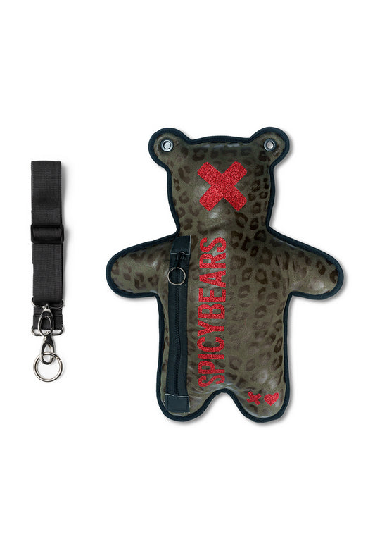 Olive Leo Suede | Red Glitter Bear Bag