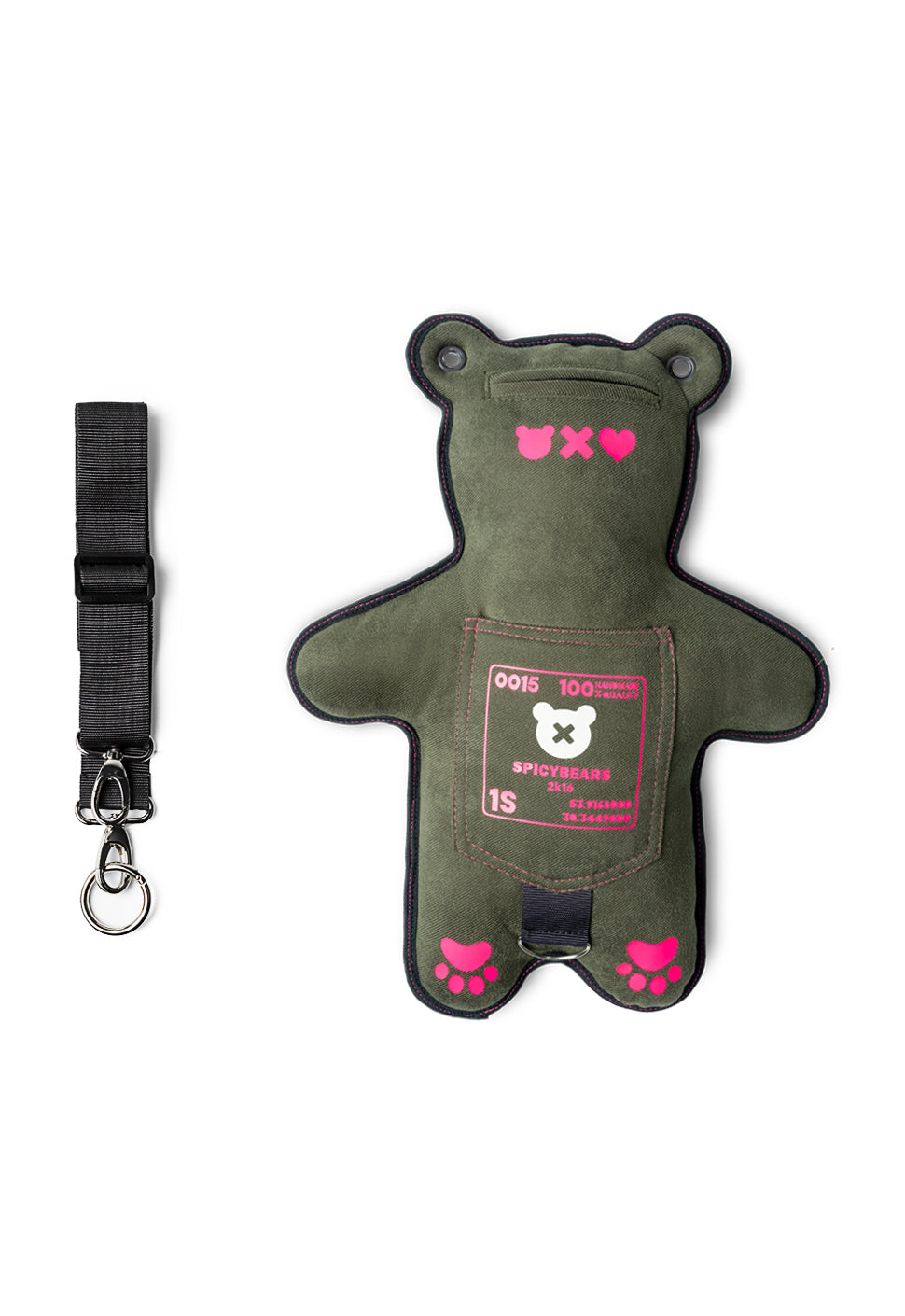 Khaki Twill | Neon Pink | white Reflective Heart Edition Bear Bag - SPICYBEARS