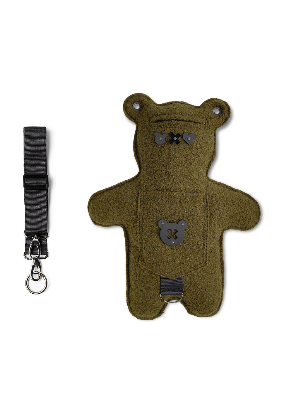 HAKI | Khaki Bouclé | Black Acrylic Bear Bag