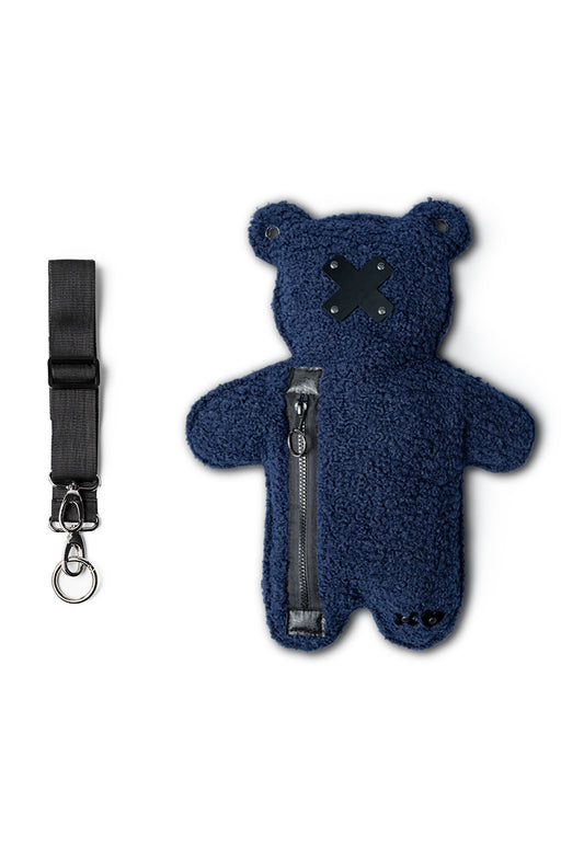 MIDNIGHT CUB | Dark Blue Bouclé | Black Acrylic Bear Bag