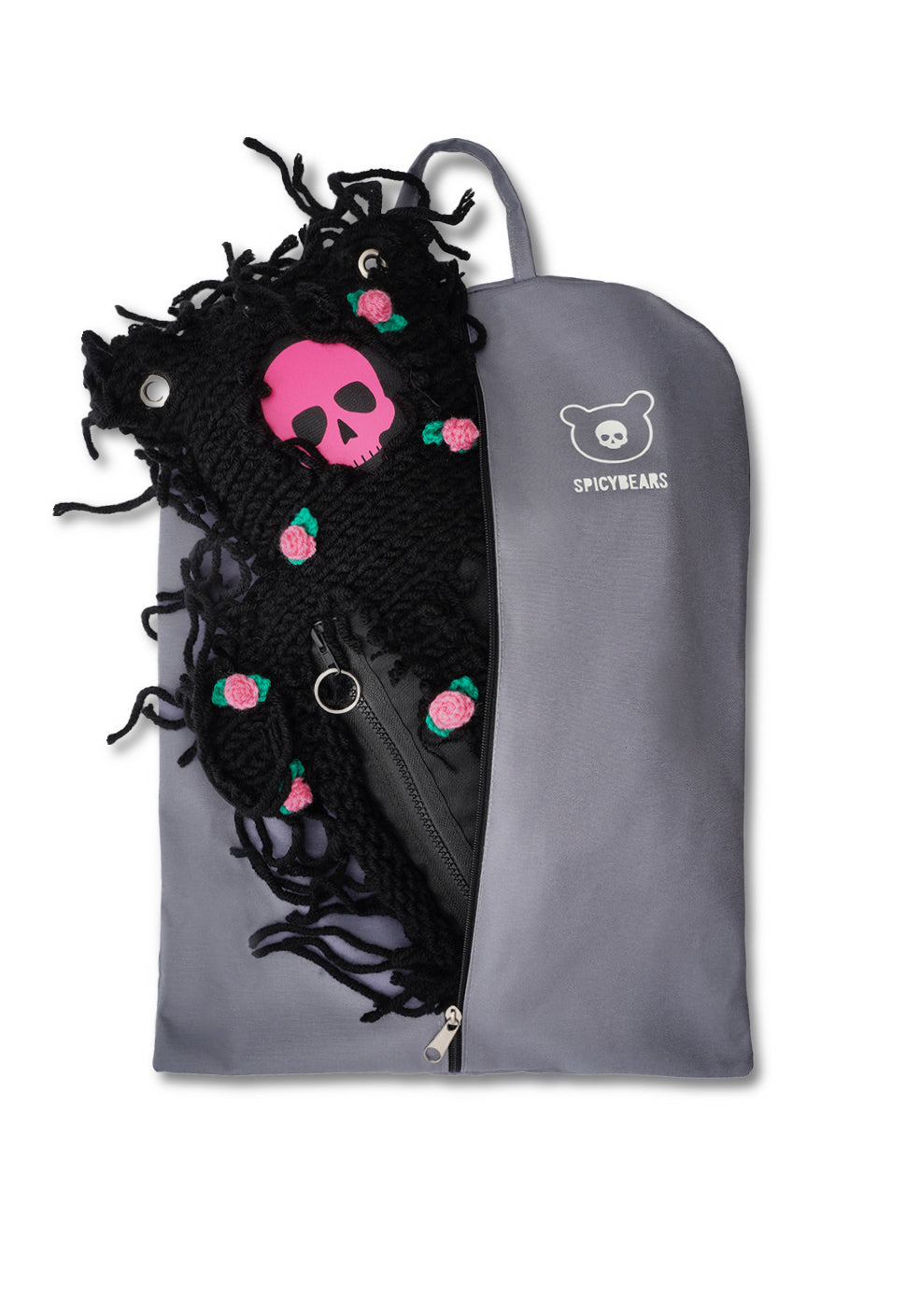Noir | Manteau noir en semi-laine et roses | Sac ours Spooky SkullBEARS