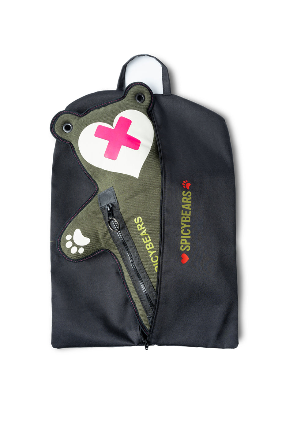 Khaki Twill | Neon Pink | white Reflective Heart Edition Bear Bag - SPICYBEARS