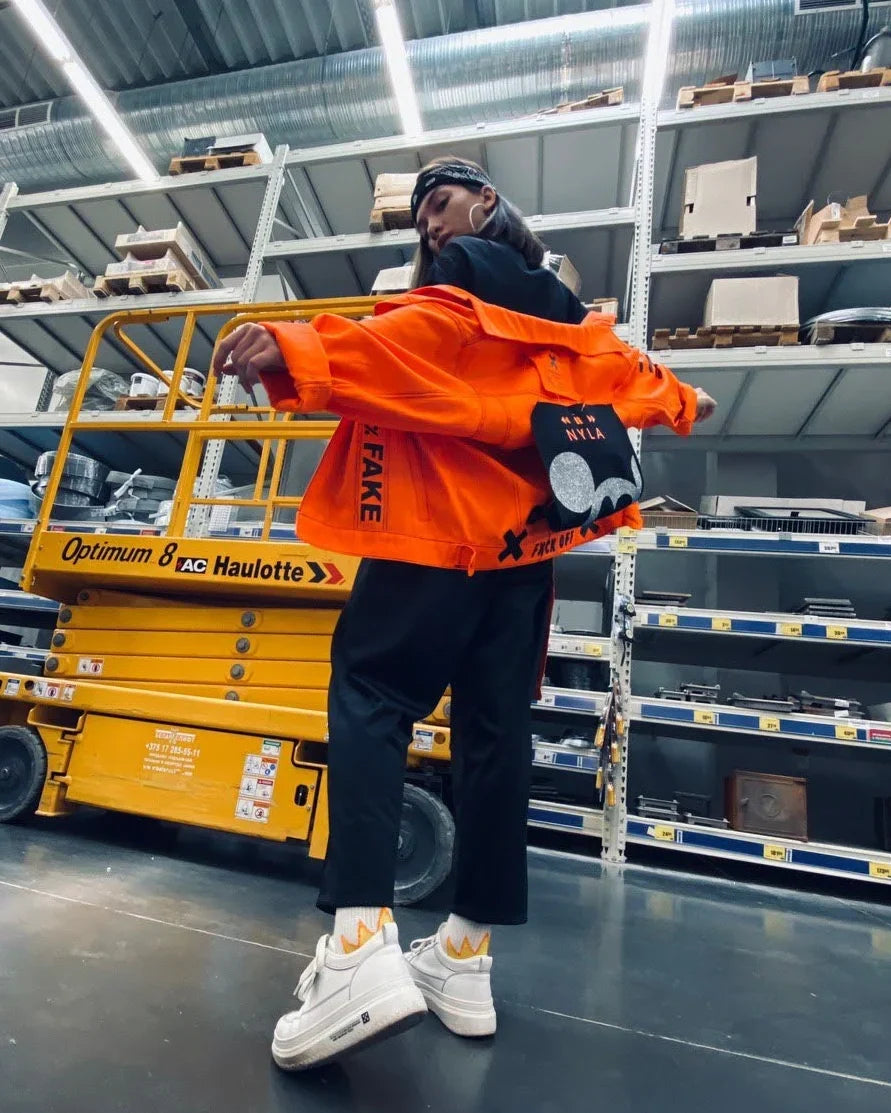 Neon Orange Oversized Jacket "MOOD NYLA" - SPICYBEARS