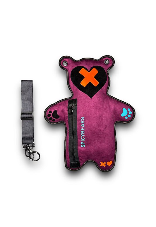 Magenta Faux Suede | Neon Orange | Black Velvet Heart Edition Bear Bag