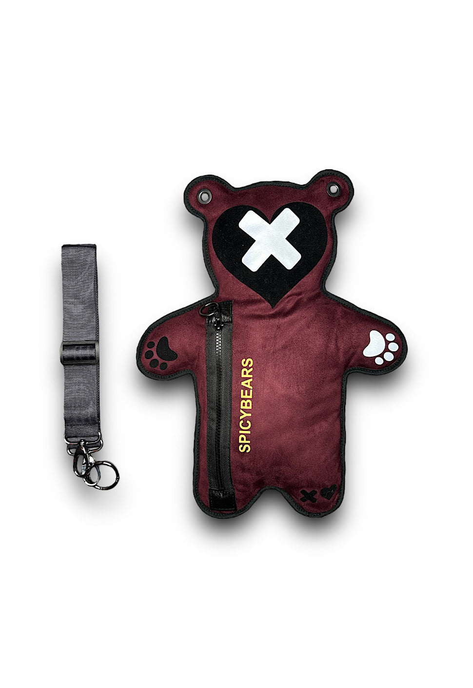 Burgundy Faux Suede | Silver Reflective | Black Velvet Heart Edition Bear Bag