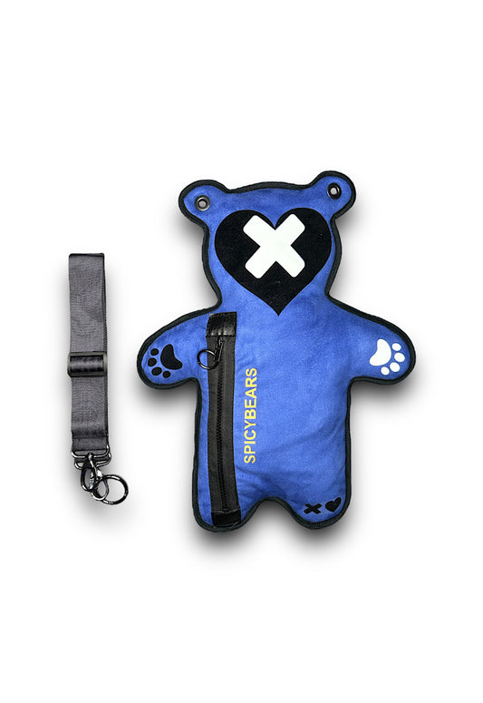 Indigo Faux Suede | White Reflective | Black Velvet Heart Edition Bear Bag