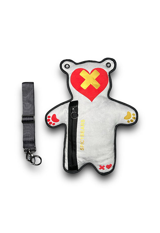 Gray Faux Suede | Gold | Red Velvet Heart Bear Bag