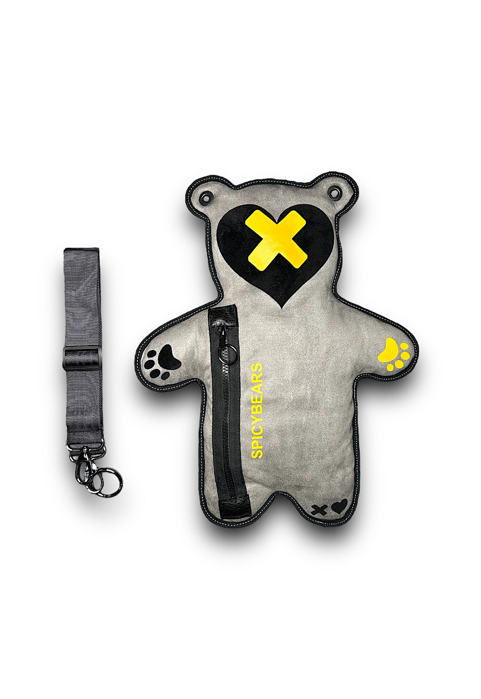 Gray Faux Suede | Yellow | Black Velvet Heart Edition Bear Bag