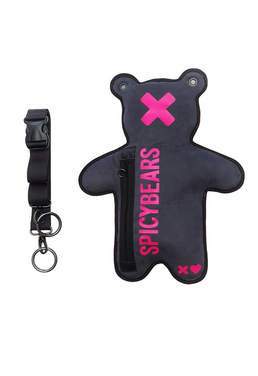 Dark Gray | Neon Pink Bear Bag | Faux Suede