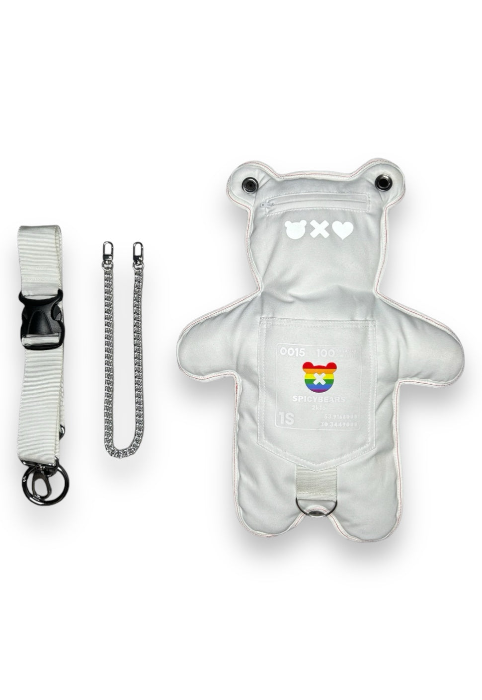 White | White Reflective Bear Bag | Rainbow Heart Edition