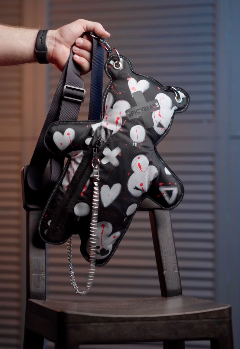 THE DXPEST | HAND-PAINTED EDITION | Black & White & Neon Pink | Black Reflective Bear Bag