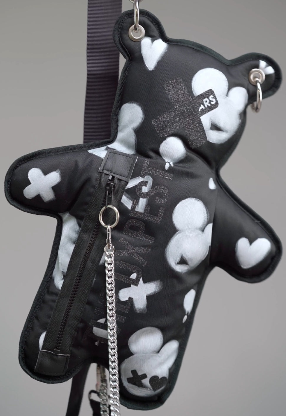 THE DXPEST | HAND-PAINTED EDITION | Black & White | Black Glitter Bear Bag