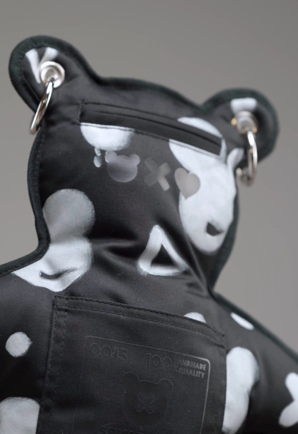 THE DXPEST | HAND-PAINTED EDITION | Black & White | Black Glitter Bear Bag