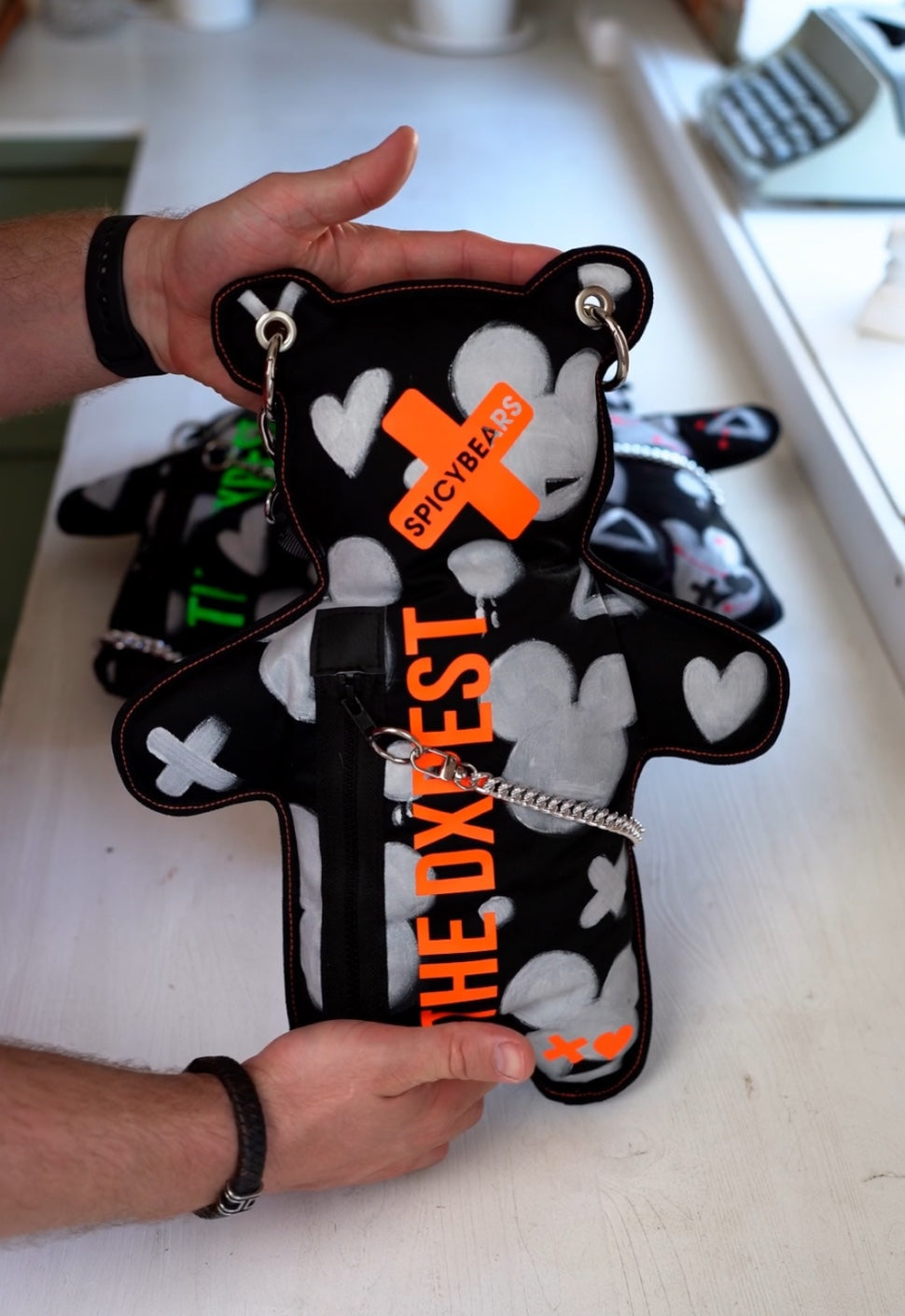 THE DXPEST | HAND-PAINTED EDITION | Black & White | Neon Orange Bear Bag