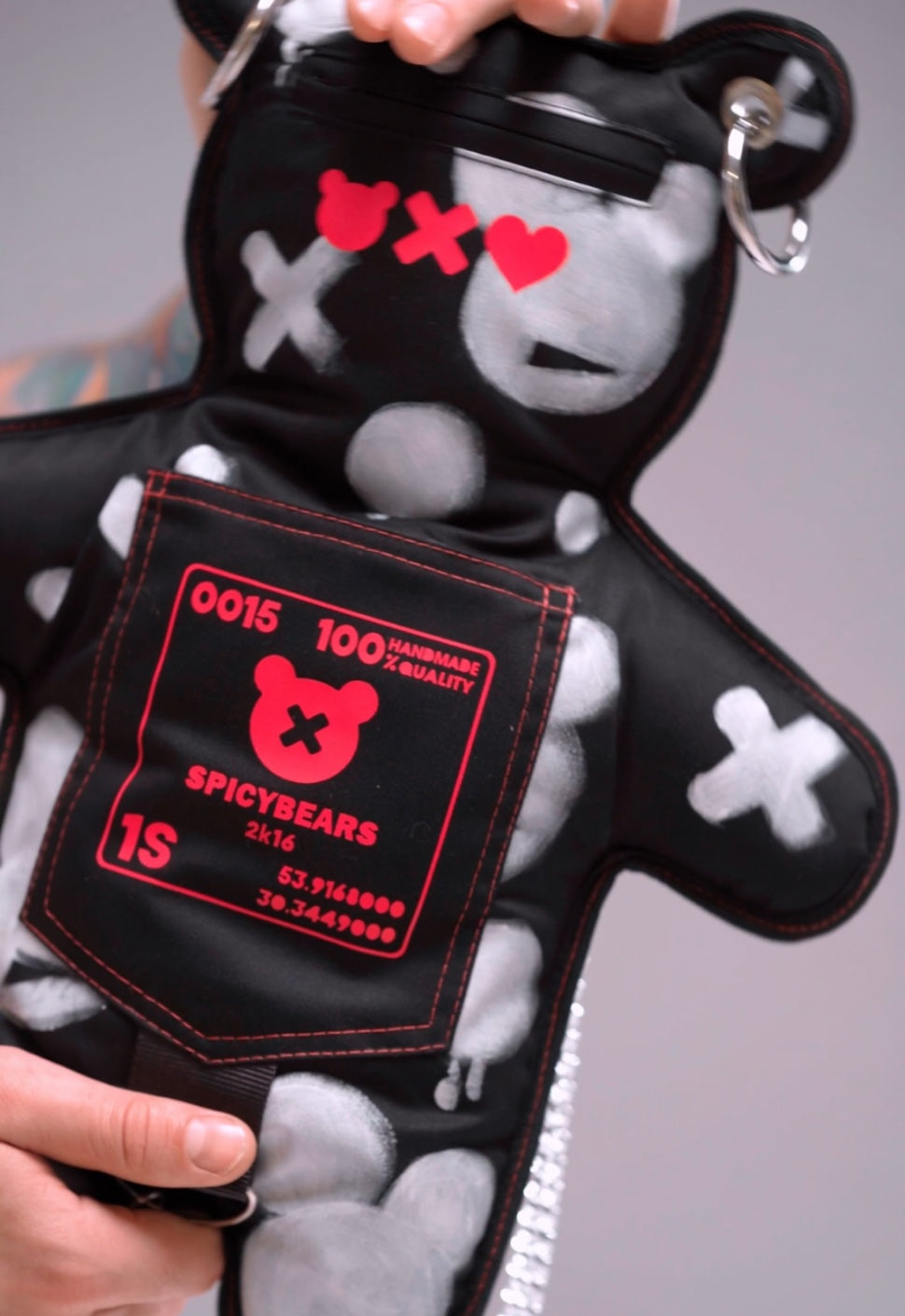 THE DXPEST | HAND-PAINTED EDITION | Black & White | Neon Pink Bear Bag