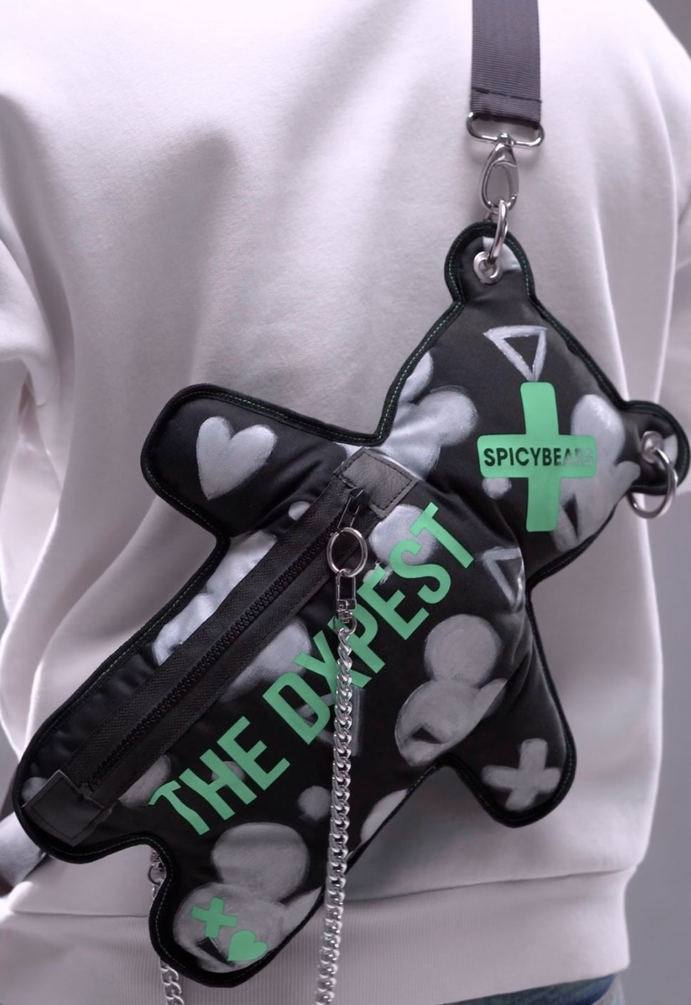 THE DXPEST | HAND-PAINTED EDITION | Black & White | Neon Green Bear Bag