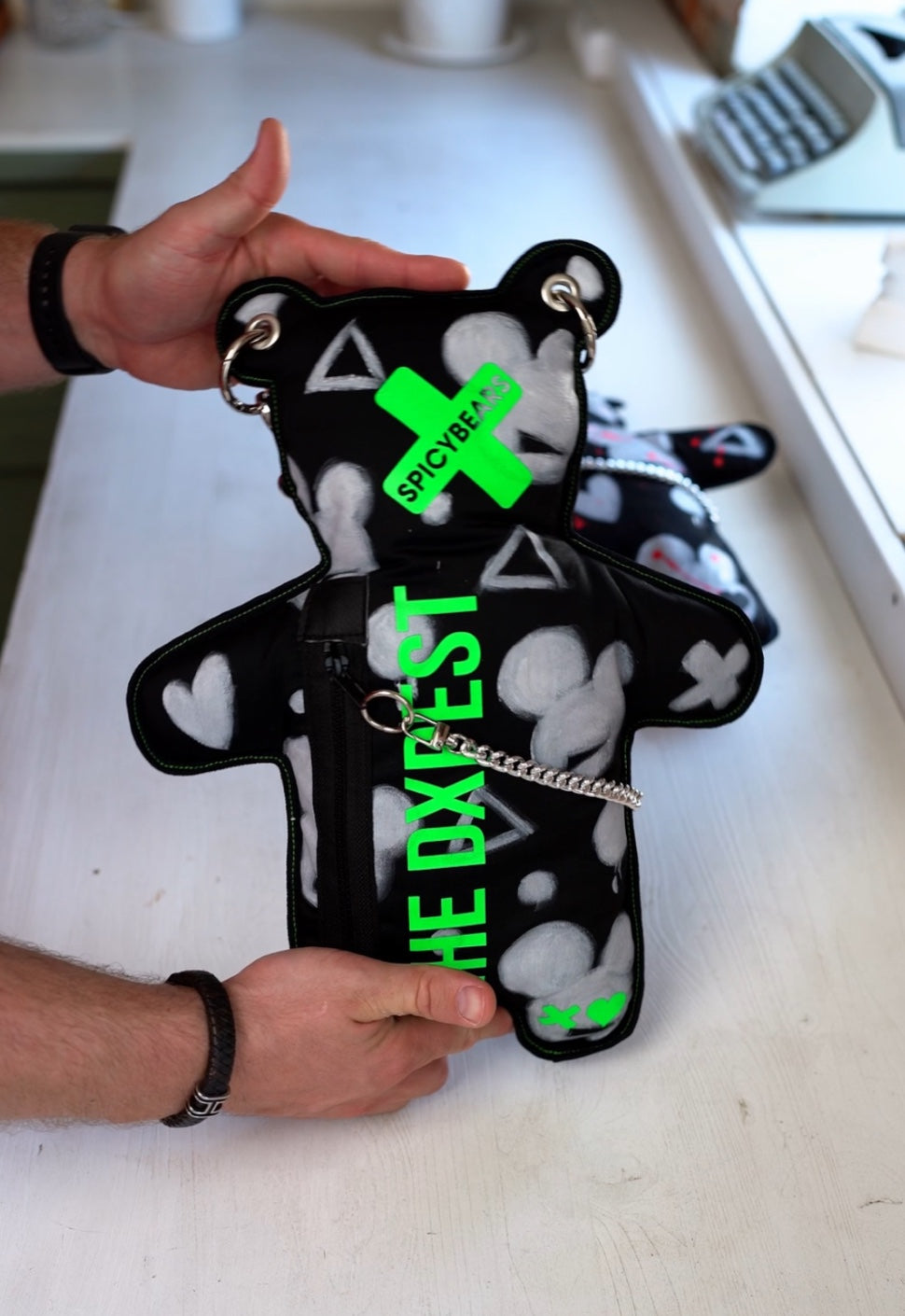 THE DXPEST | HAND-PAINTED EDITION | Black & White | Neon Green Bear Bag