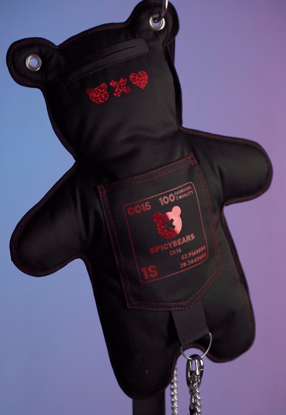 SkullBEARS | Black | Red Holographic Bear Bag