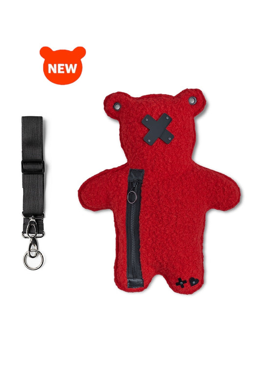 RED CUB | Red Bouclé | Black Acrylic Bear Bag