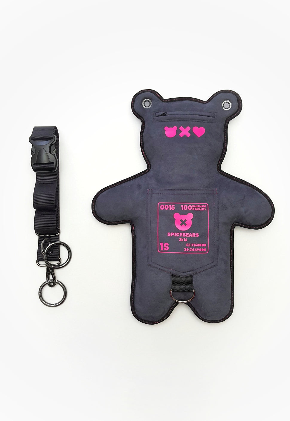 Dark Gray | Neon Pink Bear Bag | Faux Suede