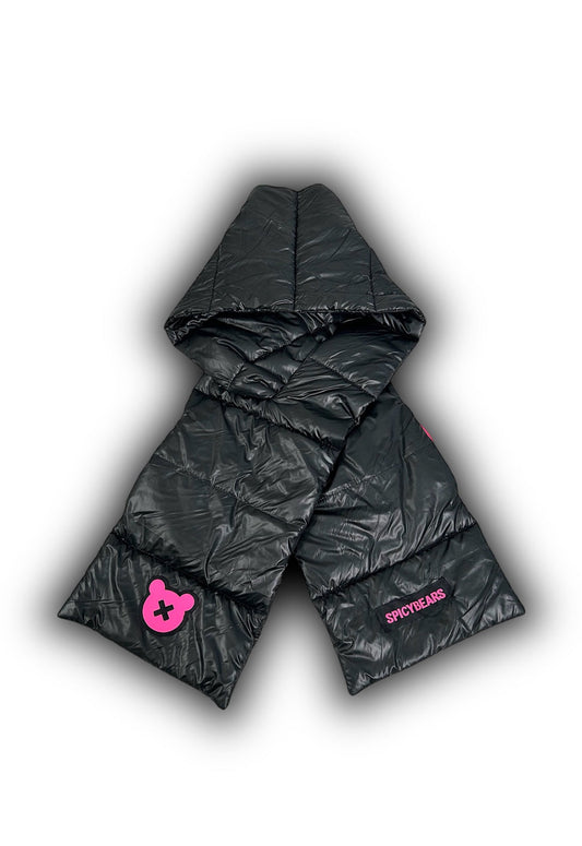 SPICYBEARS Padded Scarf with Fleece Hands Pockets | Black | Neon Pink - SPICYBEARS