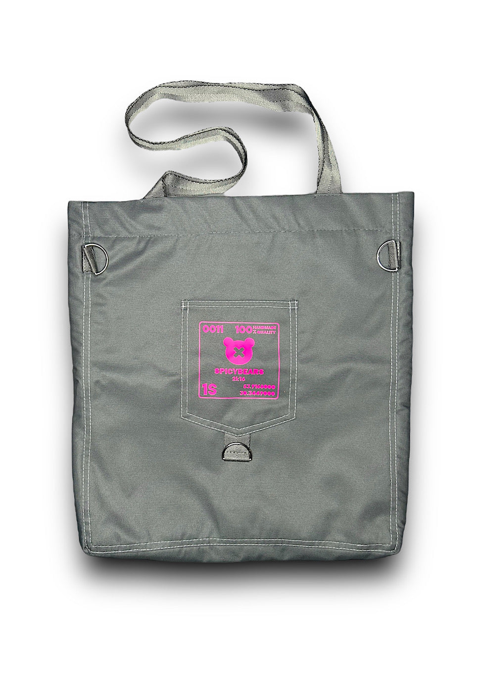 SPICYBEARS Logo Tote | Dark Gray | Silver Glitter | Neon Pink - SPICYBEARS