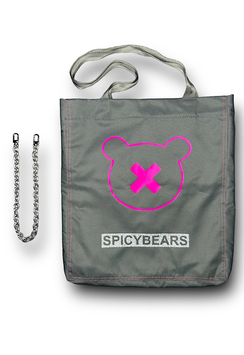 SPICYBEARS Logo Tote | Dark Gray | Pink | Silver Glitter - SPICYBEARS