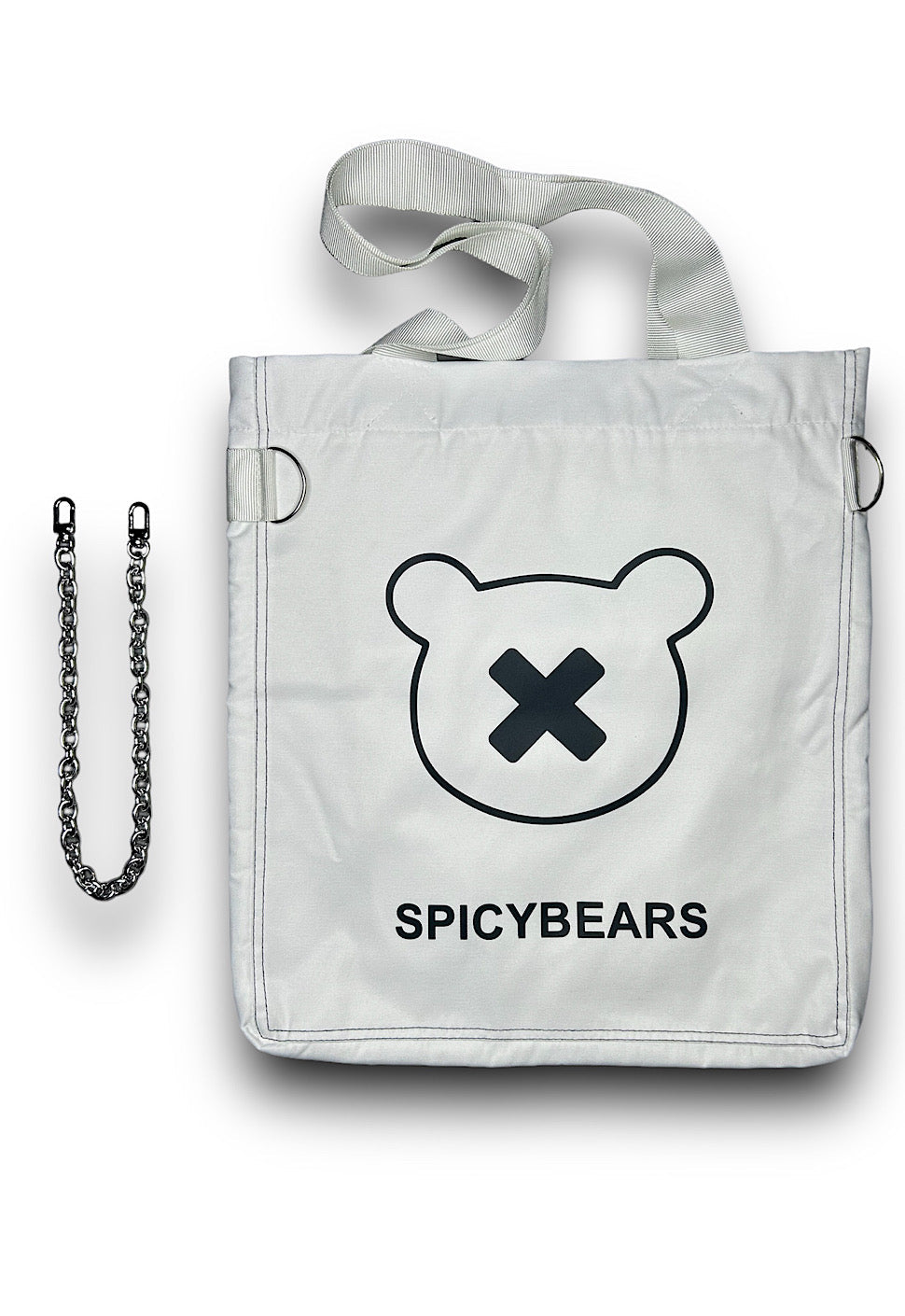 SPICYBEARS Logo Tote | White | Black Reflective - SPICYBEARS