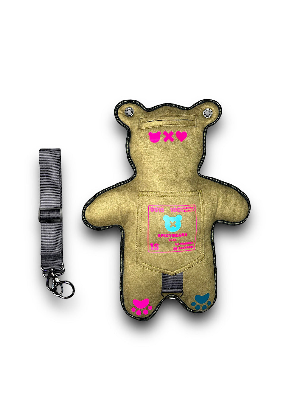 Browny Green Faux Suede | Neon Pink | Dark Teal Heart Edition Bear Bag