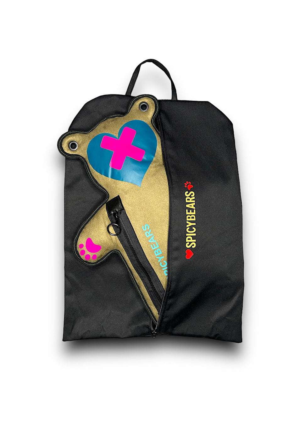 Browny Green Faux Suede | Neon Pink | Dark Teal Heart Edition Bear Bag