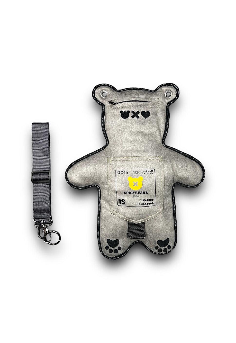 Gray Faux Suede | Yellow | Black Velvet Heart Edition Bear Bag