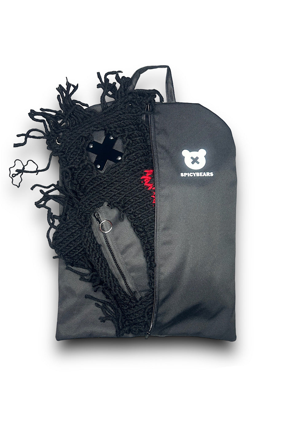 Black | Black Semi-Wool Coat | Valentine's Spooky Bear Bag - SPICYBEARS