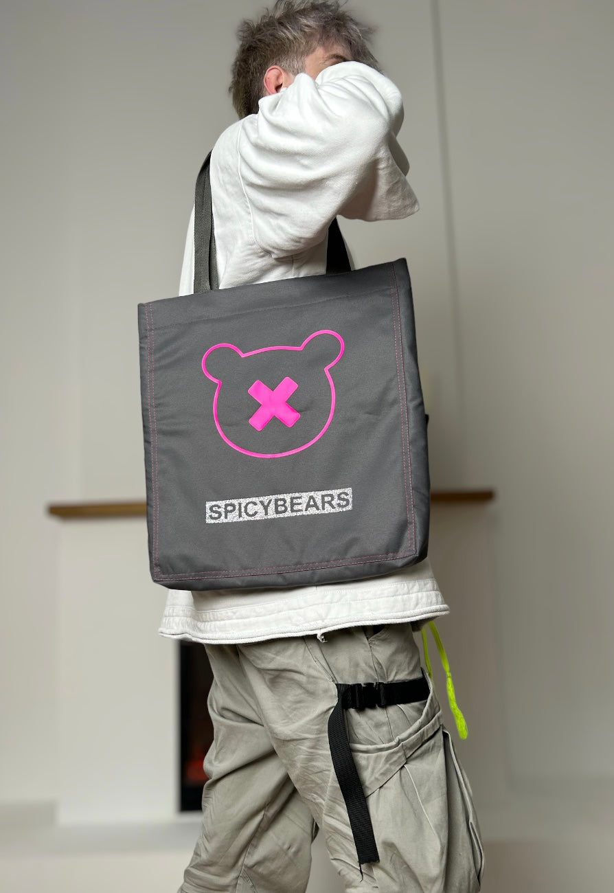 SPICYBEARS Logo Tote | Dark Gray | Pink | Silver Glitter - SPICYBEARS