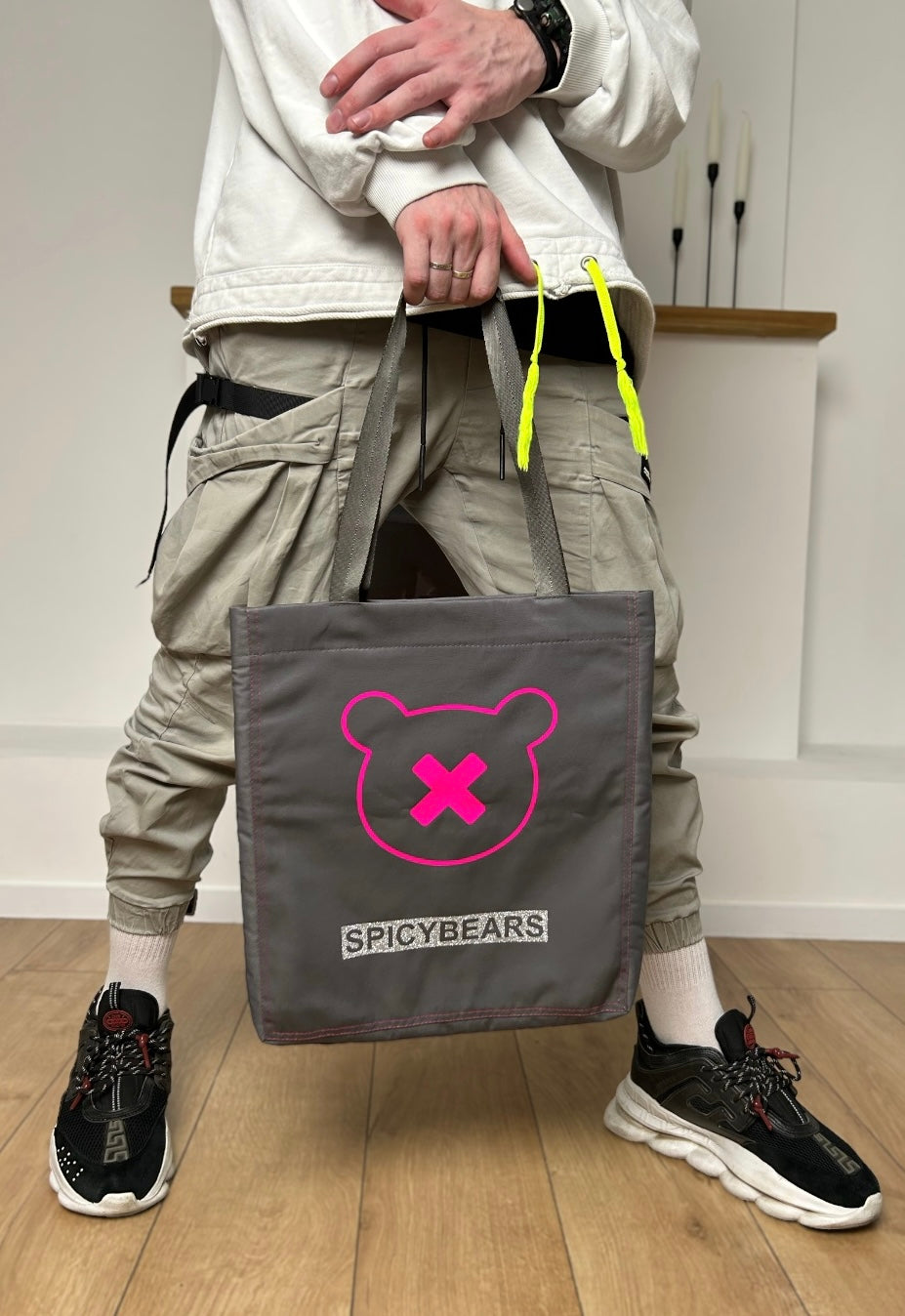 SPICYBEARS Logo Tote | Dark Gray | Pink | Silver Glitter - SPICYBEARS