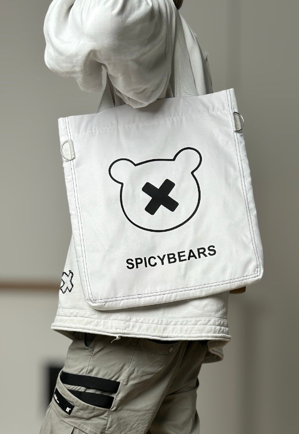 SPICYBEARS Logo Tote | White | Black Reflective - SPICYBEARS