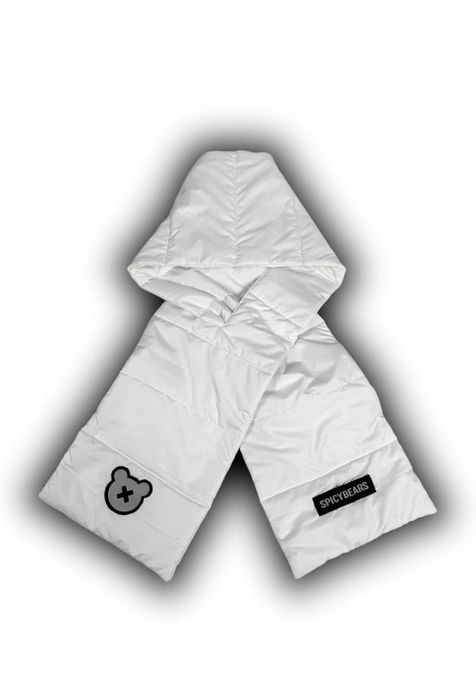 SPICYBEARS Padded Scarf with Fleece Hands Pockets | White | Silver Reflective - SPICYBEARS