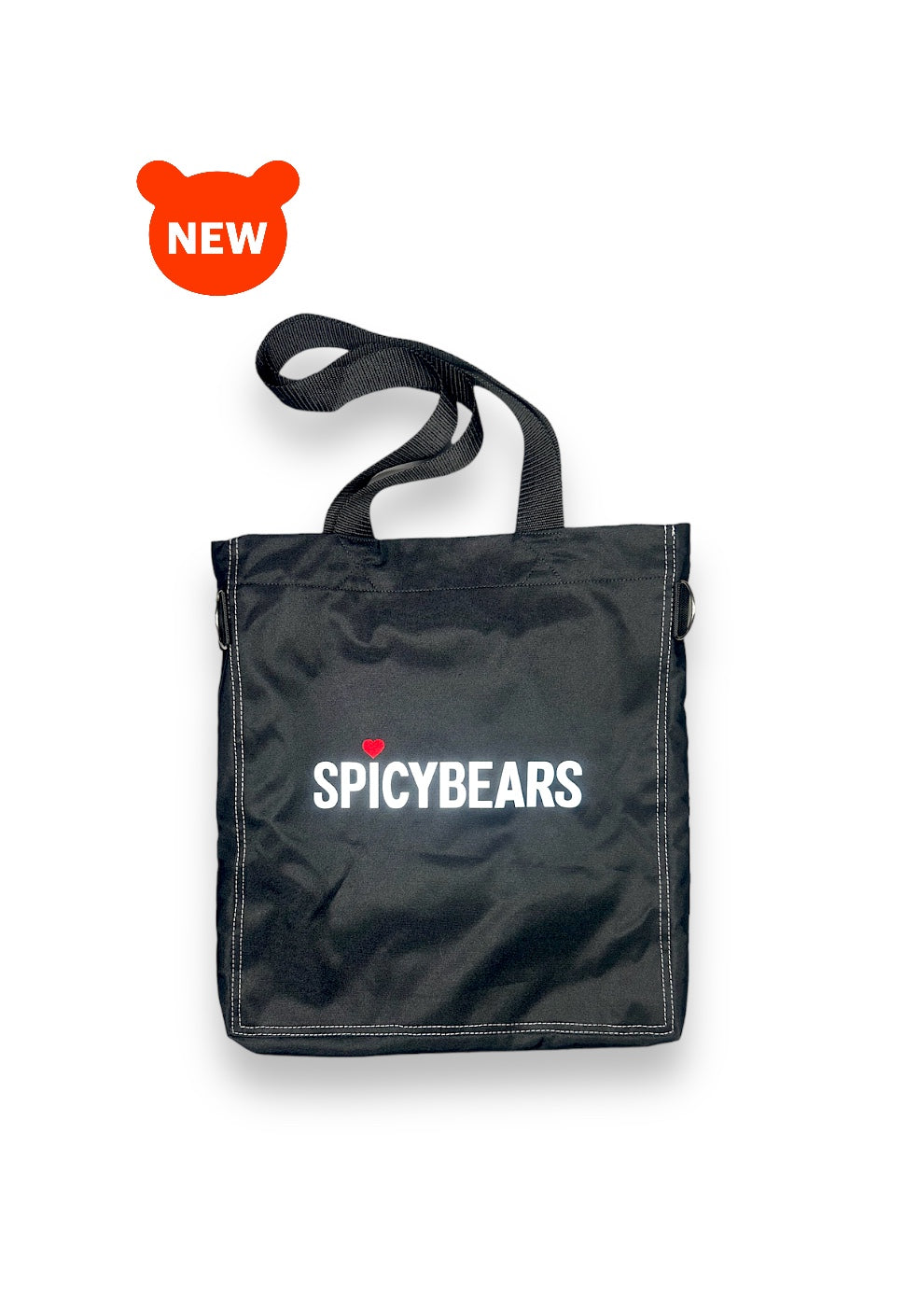 SPICYBEARS Tote | Black | White Reflective | Red Heart